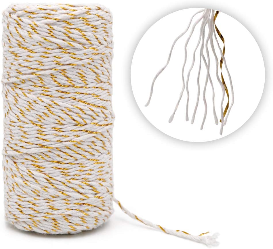 jijAcraft Gold White Cotton String: 100M Christmas String for Gift Wrapping 2MM Durable Gold and White Cotton Twine for Crafts Packing - Image 3