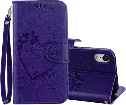 Amazon Co Jp Ipartsbuy レザーケース エンボス加工 ハート バタフライ パターン 横型 フリップ レザーケース Iphone Xr用 カードスロット ホルダー 財布 ランヤード付き ゴールド パープル Cellphonemall 家電 カメラ