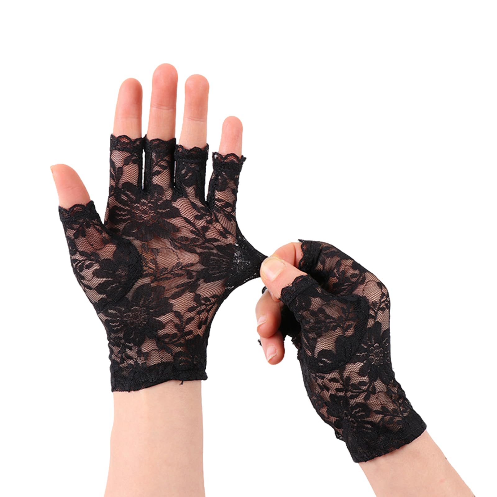 ShiningUU Short Lace Gloves 1 Pair of Vintage Cropped Fingerless Bridal Lace Gloves for Women | Half Finger Bridal Prom Lace Mesh Accessories for Wedding, Tea Party, Costume