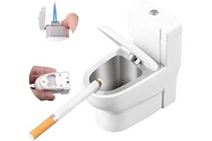 SOMGEM Ashtray for Cigarettes, 3 in 1 Outdoor Ashtrays with Cigar Torch Lighter and Bottle Opener, Cool Portable Ashtray with Lid of Toilet-Shaped for Weed, Fancy Ash Holder Great Gift for Men Women