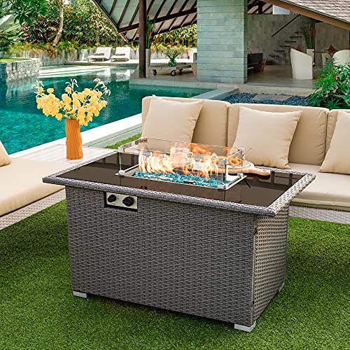 Brafab Outdoor Propane Gas Fire Pit Table 44 Inch with 8mm Tempered ...