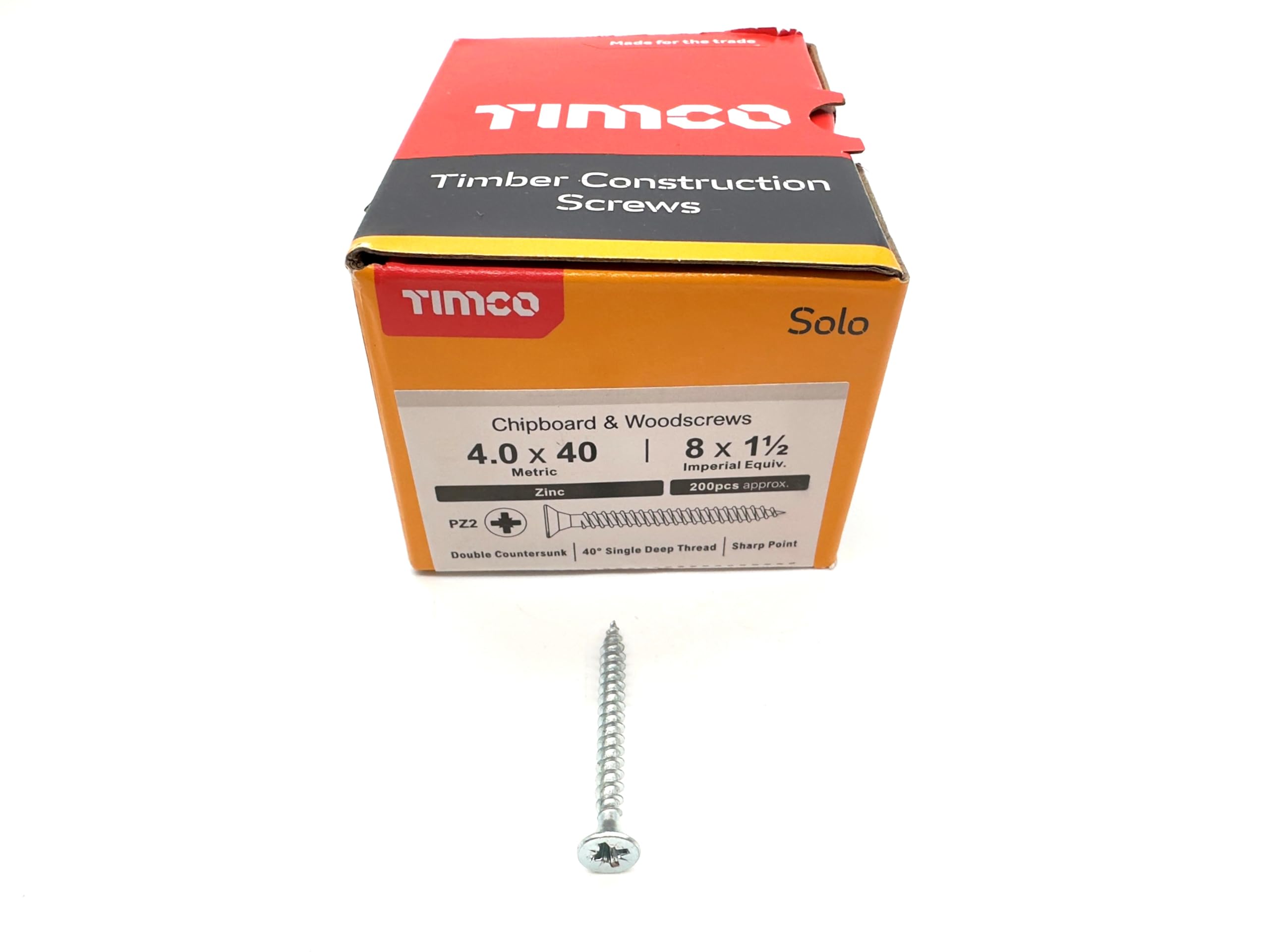 200 Pcs Silver Wood Screws Double Countersunk General Purpose (4mm x 40mm)