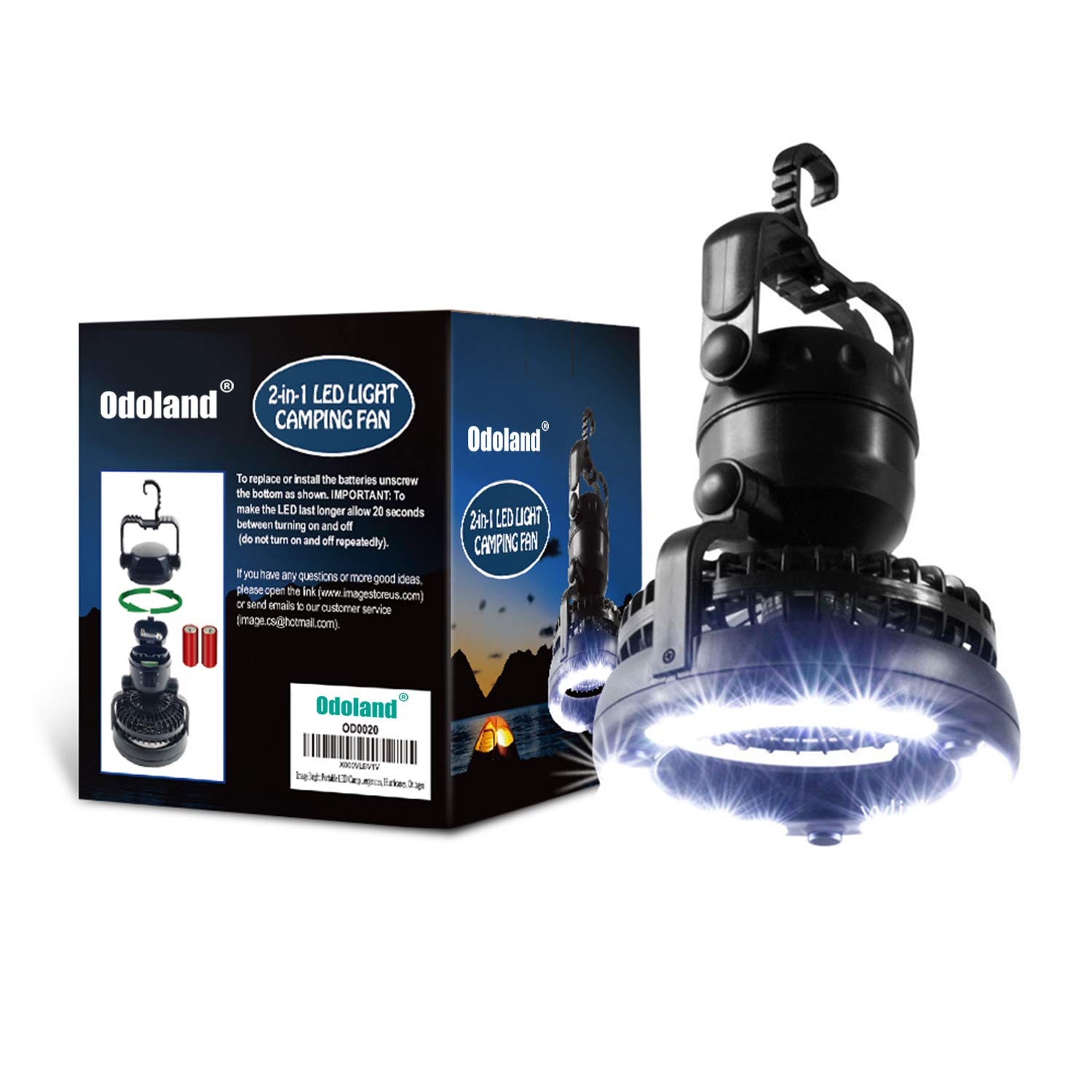 Odoland Portable LED Camping Lantern with Ceiling Fan - Hurricane