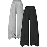 GORGLITTER Girl's 2 Pack Baggy Sweatpants Wige Leg Track Pants Elastic Waist Loose Trousers