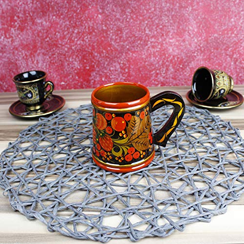 Khokhloma-Bierkrug-Hand-Made-in-Russland-Traditionelles-Geschirr-Vintage-Retro-Klassiker-Hohloma-gemalt-sowjetischen-Volkskunst-Geschenk-Naturholz-lackiert