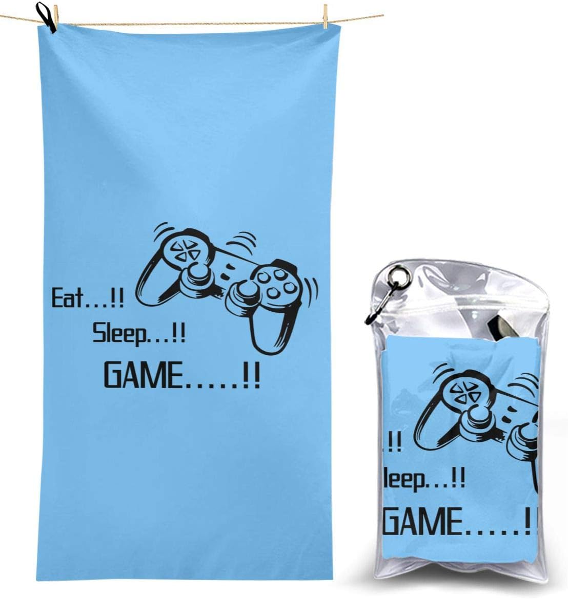 Printed Beach Towel, Eat Sleep Game Super Absorbent, Quick Dry, Lightweight Microfiber Bath Towels, for Travel Pool Gym