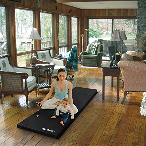 Matladin 8' Folding Gymnastics Gym Exercise Aerobics Mat, 8ft x 2ft x 2in PU Leather Tumbling Mats for Stretching Yoga Cheerleading Martial Arts (Black) - Thumbnail 2
