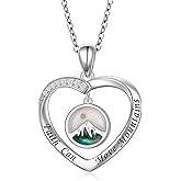 FLYOW Mustard Seed Necklace 925 Sterling Silver Faith Can Move Mountains Abalone Shell Faith Mountain Heart Pendant Necklace Inspirational Religious Christian Birthday Gifts
