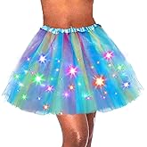 Dmaiy Light Up Dance Skirts LED Tutu Skirt Women Tutus Layered Sparkly Skirt for Rave Festival Costume Party Performance