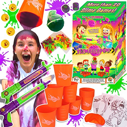 SLIMAGEDDON! Over 20 Funny Slime Challenges. Slime Blasters, Buckets, Balloons, Dice, Balls & Powder! Outdoor Family Fun. Birthday Party Games for Kids & Teens!