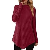 JUSTFASHIONNOW Mock Turtleneck Tops for Women Cozy Sweaters Trendy Long Sleeve Shirts Tunic Tops to Wear with Leggings