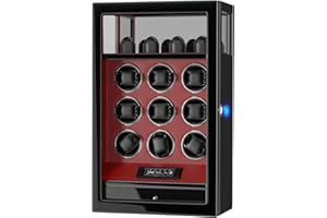 DUKWIN Watch Winder, Fingerprint Lock Automatic Watch Winder for 3/6/9 Watches with 4 Watch Holders, LCD Display, Remote Control, Quiet Motor, Adjustable Watch Mat, Jewelry Storage Drawer and LED