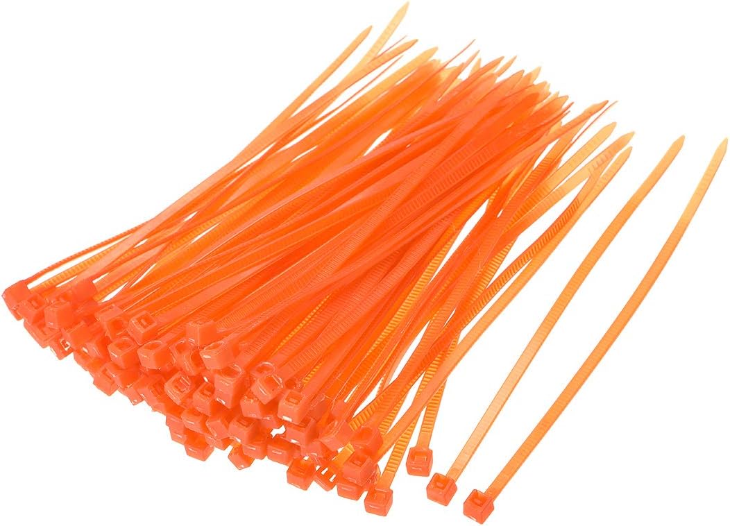sourcing map Nylon Cable Ties 4 Inch Self-Locking Zip Ties 0.09 Inch Width Orange 100pcs, 4 x 0.09 Inch (L*W)