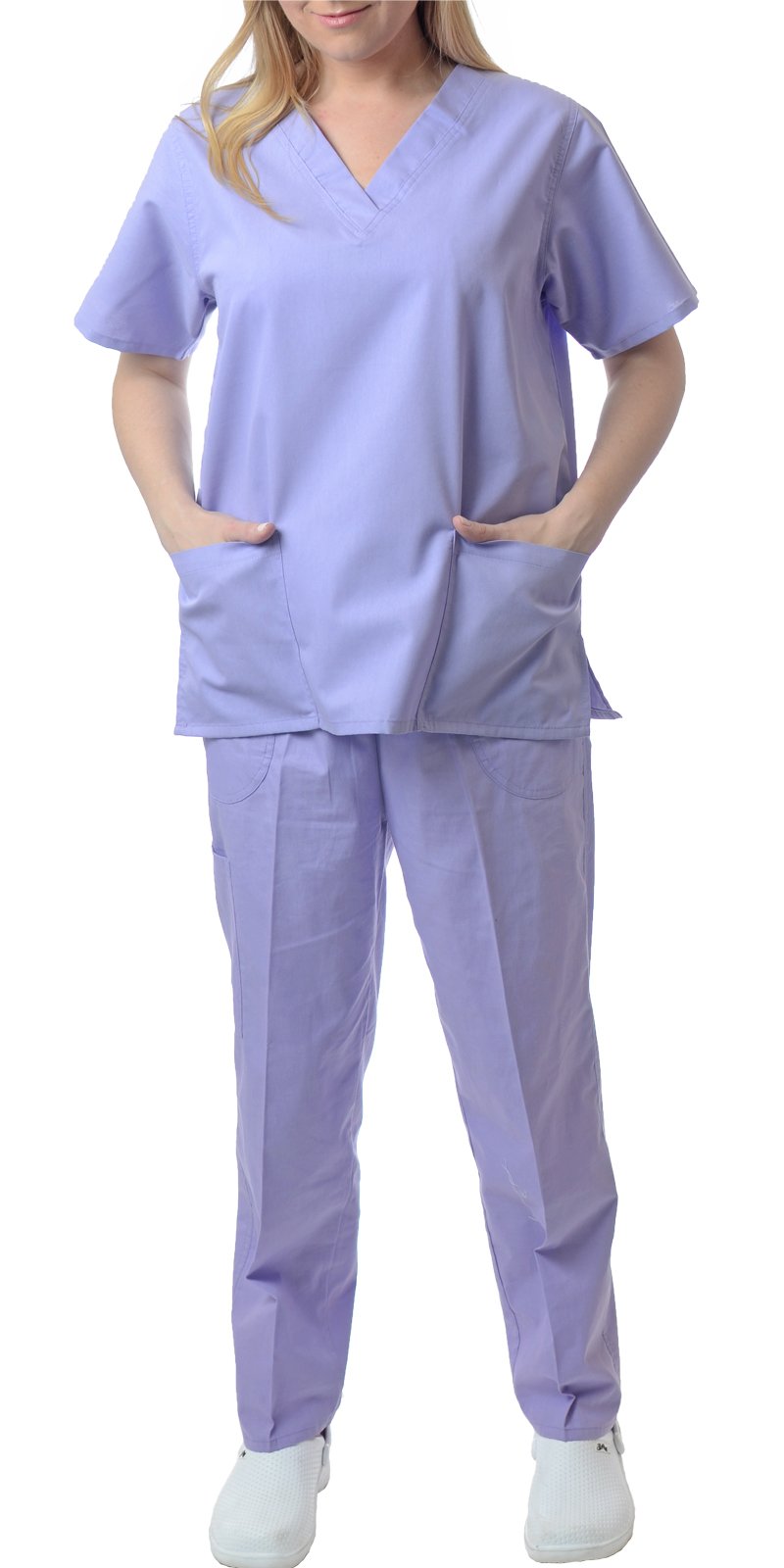 Sherly Uniforms Womens Medical Scrub Set V-Neck Top and 4 Pocket Pant