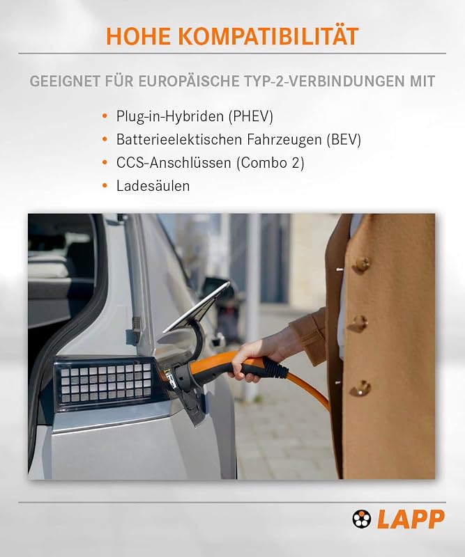 Mobility Typ 2 Ladekabel 11 KW/Spiralkabel / 20 A / 3-Phasig/E-Auto Ladekabel/Mode 3 / 5m