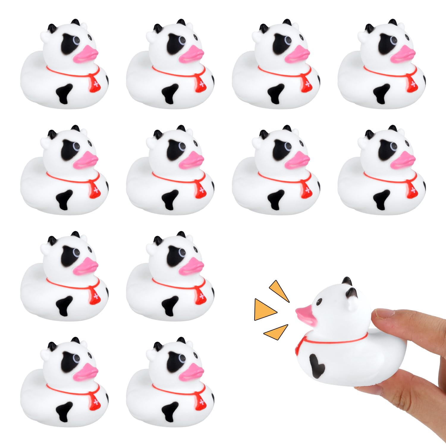 12pcs Cow Ducks, Mini Cow Rubber Ducks Novelty Funny Print Duck Duck Small Duckies Bathtub Toys for Shower Party Favors Decoration Swimming Pool Supplies