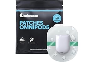 Adamson Omnipod 5 Overpatches – 30 Waterproof Omnipod 5 Adhesive Patches, No Glue on Center, Easy to Apply & Remove, Sweatpro