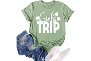 Caipudan Girls Trip Shirts Plane Women Graphic Tees Vacation Shirts Letter Printed Hiking Casual Short Sleeve Tee Tops