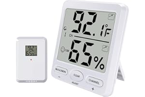 Urageuxy Indoor Outdoor Thermometer Wireless Digital Hygrometer Temperature and Humidity Gauge Monitor with Remote Sensor 4.8 Inches Large Display for Room Greenhouse Garden
