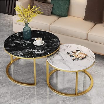 Amazon Com 2 Round Tea Table Coffee Table Desk Sets White Twin Sets Multi Function Marble Steel Living Room Home Decor Polished Surface Overlapping Ending Tables Cocktail Table Furniture Decor