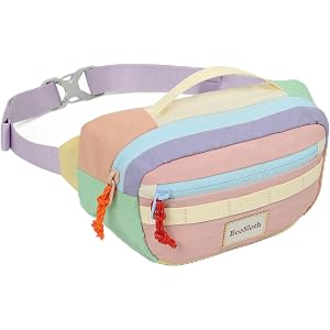 EcoSloth Color Block Fanny Pack for Women Men Nylon Crossbody Waist BeltBag | Dopamine color block, adjustable strap, water-r