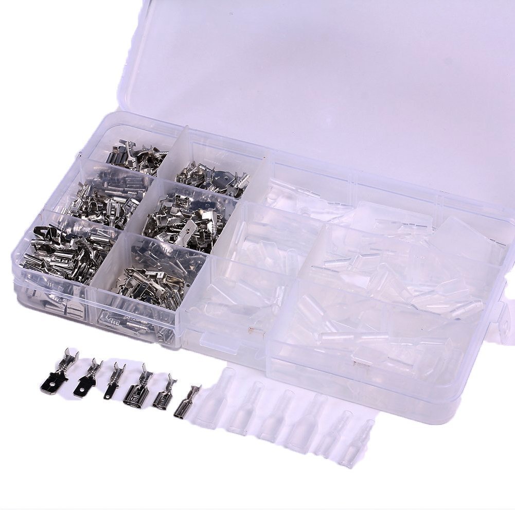 DollaTek 2.8mm 4.8mm 6.3mm Wire Terminal Crimp Male Female Spade Terminal Block Connector with Insulating Sleeve Assortment Kit 270PCS