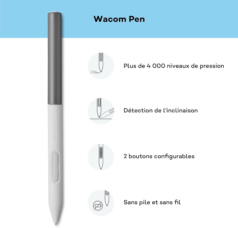 One Medium, Tablette Graphique, INCL. Stylet sans Pile, Inclinaison