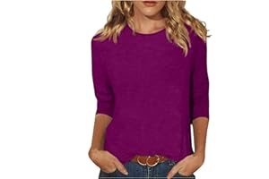 SLQDGMRYZ 3/4 Length Sleeve Womens Tops Casual Loose Fit Crewneck T Shirts Cute Solid Three Quarter Length Tunic Tops