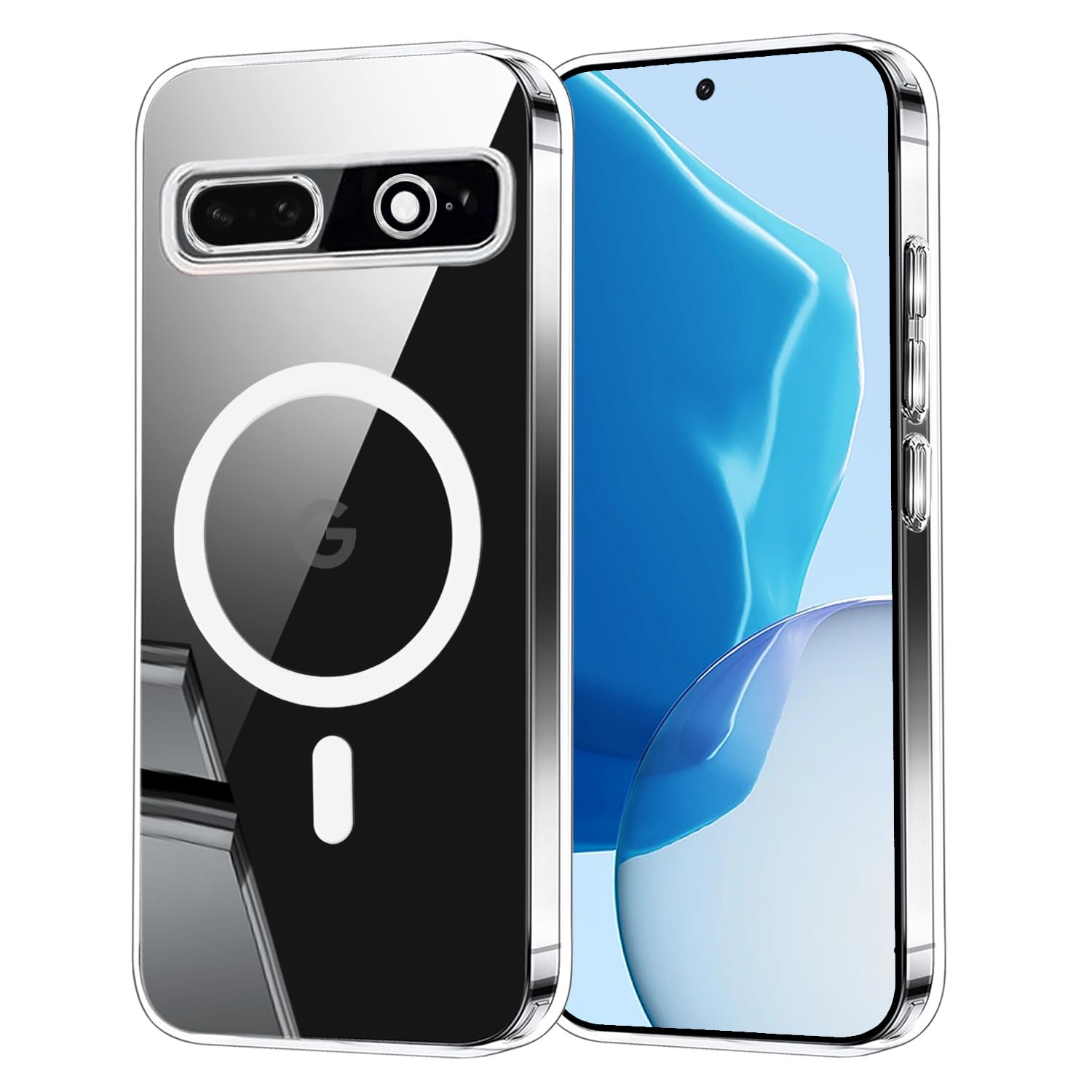 Coqinen Magnetic Mobile Phone Case for Google Pixel 7A 5G Case Compatible with MagSafe, Transparent Shockproof Protective Case with Scratch-Resistant PC Back + TPU Bumper, Transparent