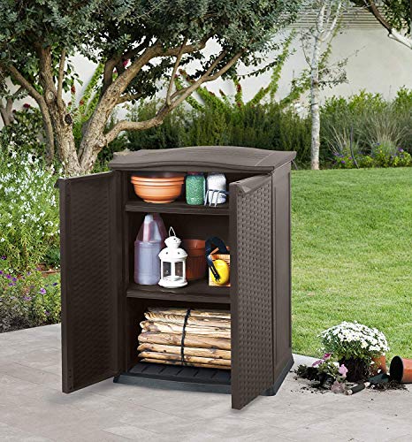 Keter 17190095 Universalschrank Rattan Style Mini Shed, Kunststoff, Schwarz Braun