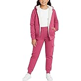 Real Love Girls Sweat Suit Set - 2 Piece Cozy Sherpa Lined Zip Up Hoodie and Cargo Jogger Sweatpants for Girls (Sizes:5-16)