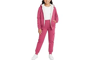 Real Love Girls Sweat Suit Set - 2 Piece Cozy Sherpa Lined Zip Up Hoodie and Cargo Jogger Sweatpants for Girls (Sizes:5-16)