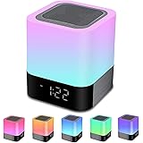 Bluetooth Speaker Night Lights, Alarm Clock Bluetooth Speaker MP3 Player, Touch Control Bedside lamp, Dimmable RGB Multicolor
