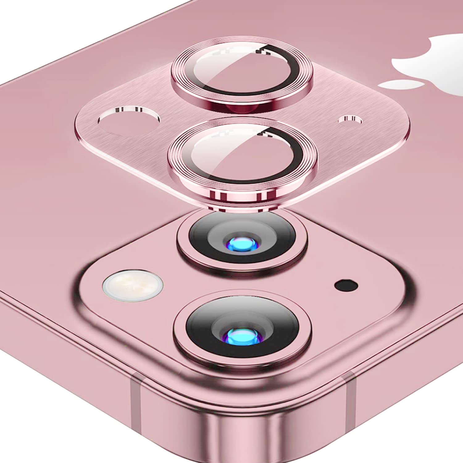 ZoRoll Camera Lens Protector Compatible with iPhone 13/13 mini, Full Coverage Metal Aluminium Cover, Ultra-HD 9H Hardness Tempered Glass Lens Protector for iPhone 13/13 mini - Pink