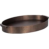 Kate and Laurel Samana Modern Oval Metal Tray, 16 x 10, Bronze, Polished Decorative Serving Tray with Hammered Surface for Us