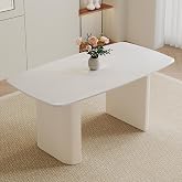 Ebullient 67" White Dining Table, Oval Faux Marble Dining Room Table for 6 | 67" white faux marble dining table with white fluted base; oval dining table for 6 with rounded corners and 1.5" top