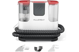 Carpet Cleaner, MUJERBAY Protable Spot and Stain Upholstery Cleaner, Easy Move with Universal Wheels, Deep Clean Machine for Pet, Car, Sofa (Red)