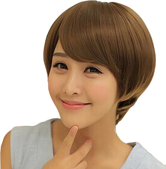 Amazon Jploveer 自然な質感 人気ウィッグ 前髪 ブラウン ショートヘア甘い 短髪 フルウィッグ 通販