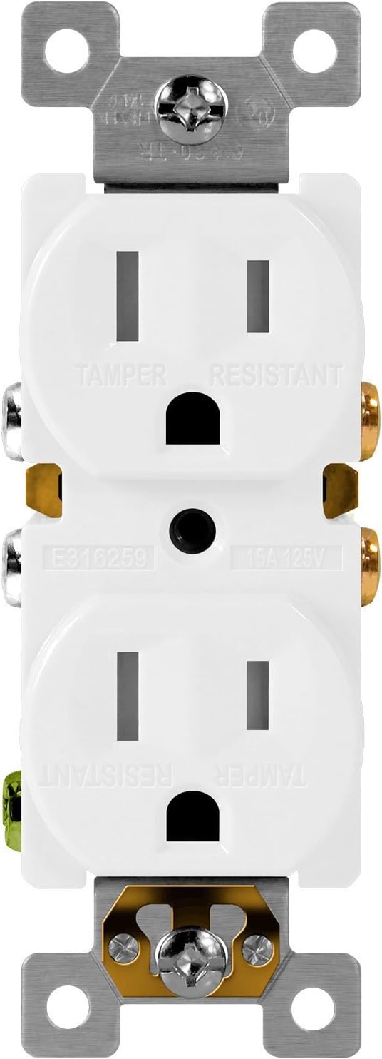 ENERLITES Duplex Receptacle Outlet, Tamper-Resistant, Residential Grade, 3-Wire, Self-Grounding, 2-Pole, 15A 125V, UL Listed, 61580-TR-W-10PCS, White (10 Pack): Industrial & Scientific
