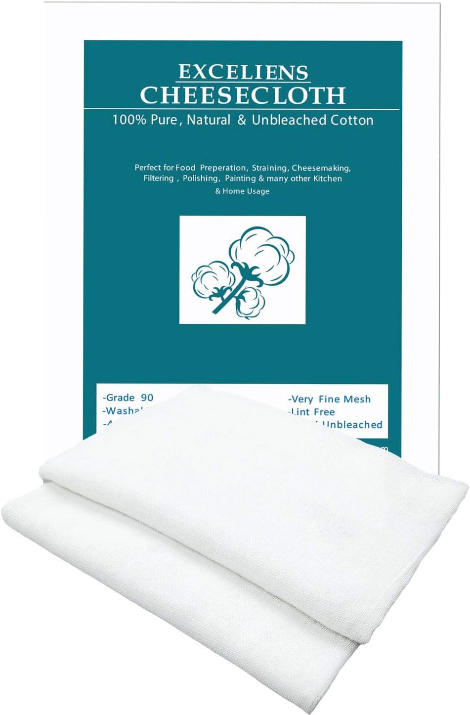 Exceliens Muslin Cloths, Grade-90 Cheese Cloths, 90 X 80cm, Muslin Cloths for Cooking Strainer