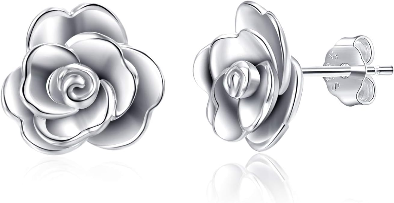 Rose Earrings Sterling Silver Rose Flower Stud Earrings Jewellery Gift