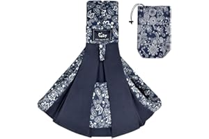 CUBY Wrap Baby Sling Carrier, Baby Wraps Sling Carrier Adjustable Breathable Lightweight Easy to Wearing - Baby Slings for Newborn Infant Toddler Front & Hip Carry Up to 40lbs (Dark Blue Floral)