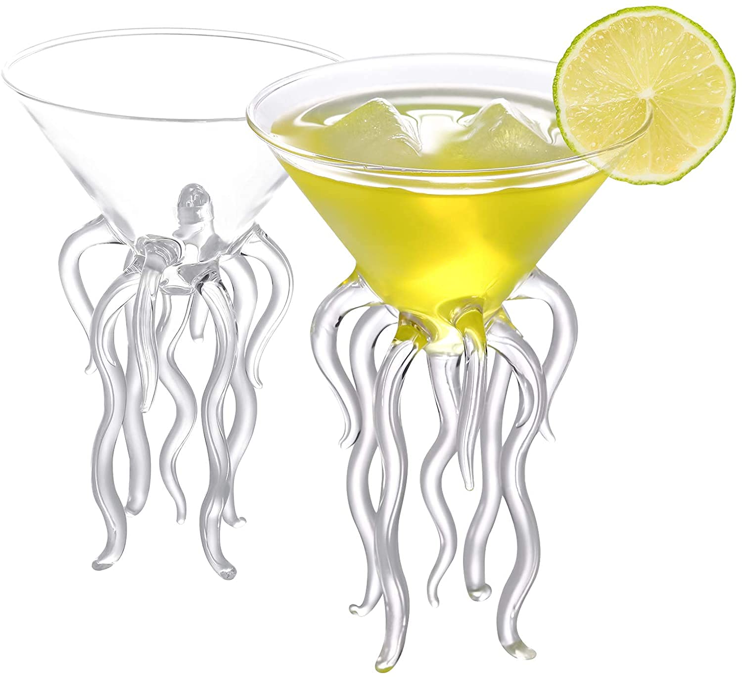 Octopus Cocktail Glass, Transparent Martini Glass Creative Jellyfish Glass Cup Juice Glass for Kitchen Bar Party Wedding (Couple)