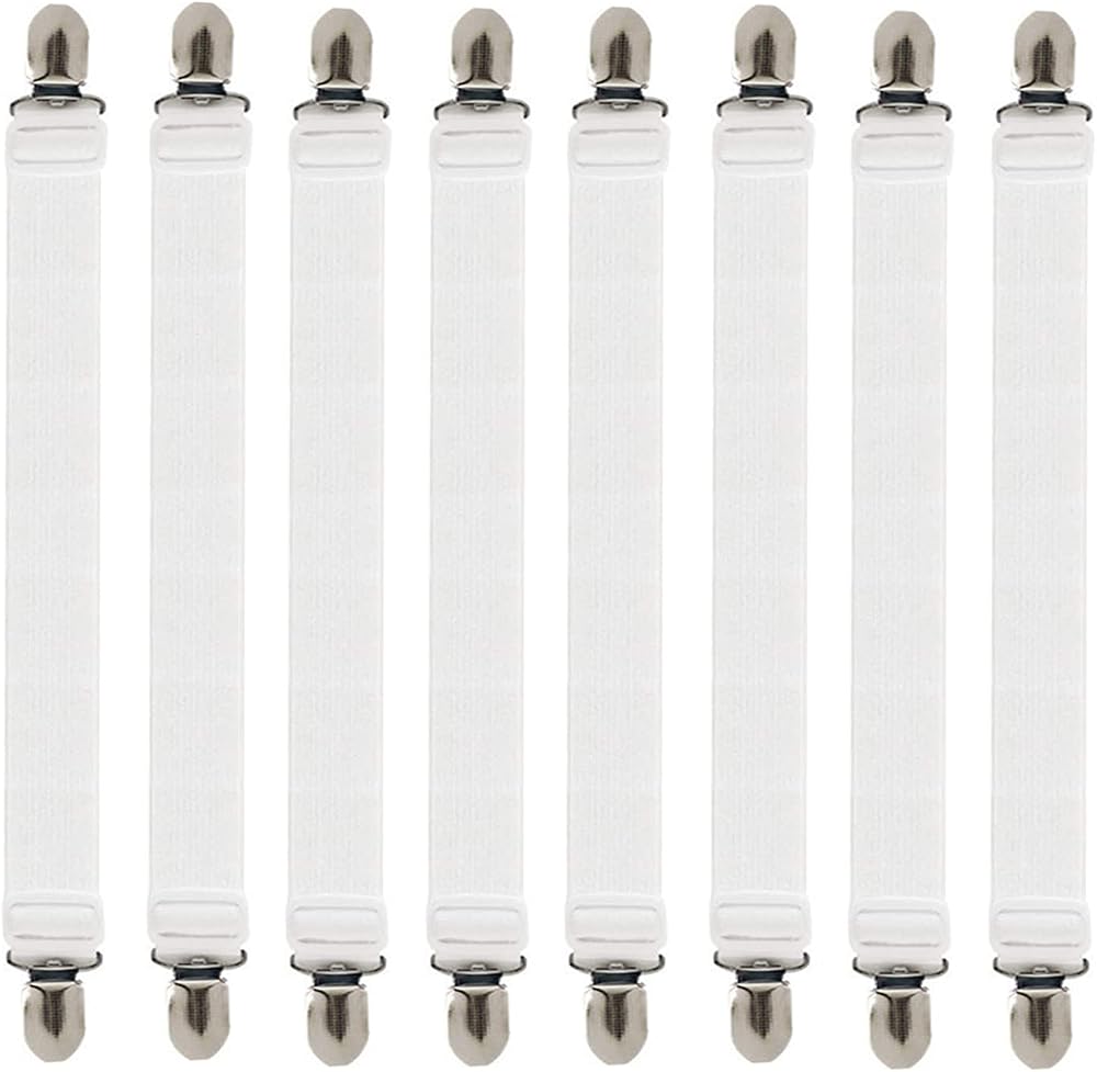 Weysoo Bed Sheet Fasteners 8Pcs Adjustable Elastic Sheet Clips White