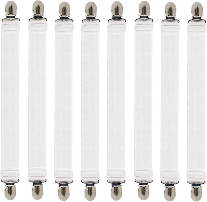 Weysoo Bed Sheet Fasteners 8Pcs Adjustable Elastic Sheet Clips White