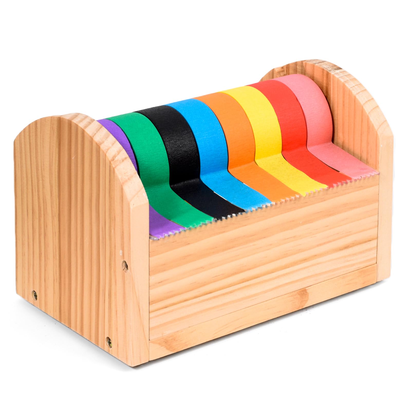 Photo 1 of Kids Masking Tape Dispenser, Wooden Multi Roll Craft Tape Dispenser, Washi Tape Holder Organizer, Cutter for Gift Wrapping, Gift for Children Office Home School, Acrylic Serrated Cutter