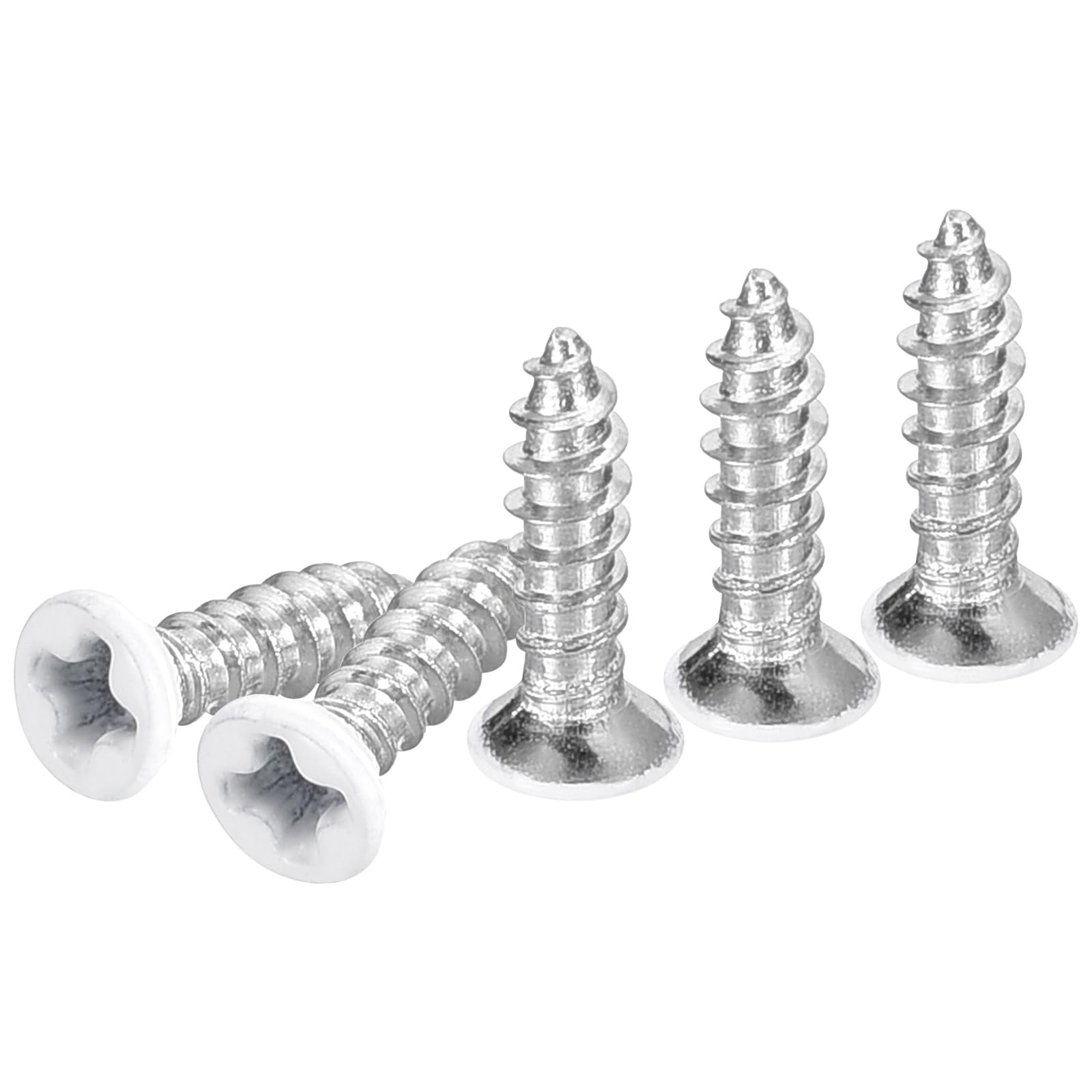 DTGN 100Pcs ST2x8mm Flat Head Wood Screws, 304 Stainless Steel White Phillips Self Tapping Screws - Good for Woodworking, Furniture - White — image 1