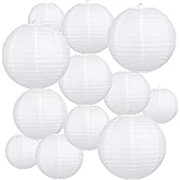 Peywot 12Pcs Round Paper Lanterns Assorted Sizes (6" 8" 10" 12") for Home Decor, Restaurant, Church, Wedding, Birthday Party Decorations, Hanging Chinese Japanese Paper Lantern Lamps (White)