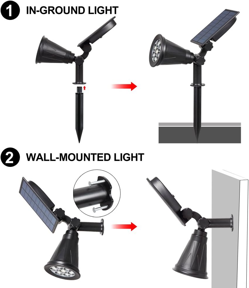 T-SUN 7 LED Solar Spotlights, Super Bright Solar Landscape Spot Lights, Yellow 3000K, Auto On/Off, 180°Angle Adjustable - Image 3