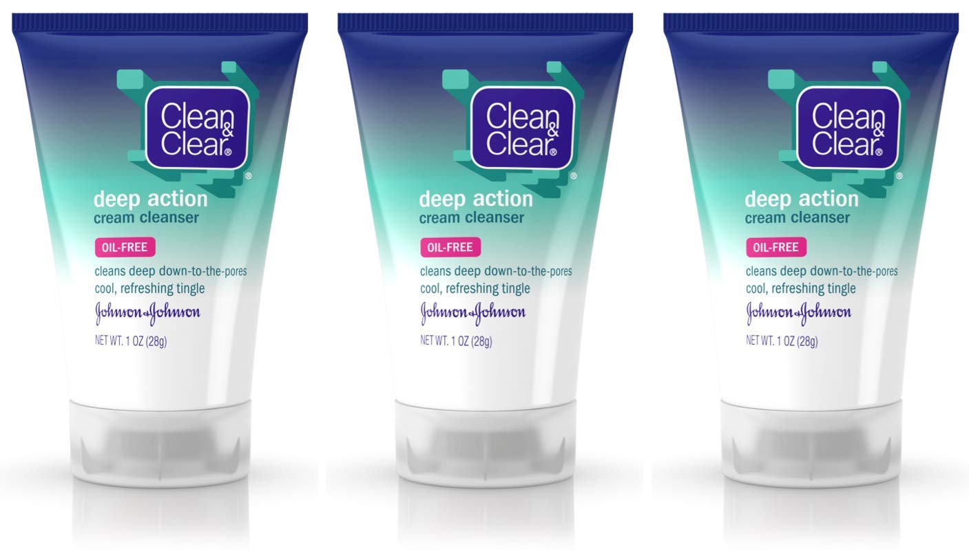 Clean & Clear Deep Action Cream Cleanser, 1 Oz Travel Size (Pack of 3)